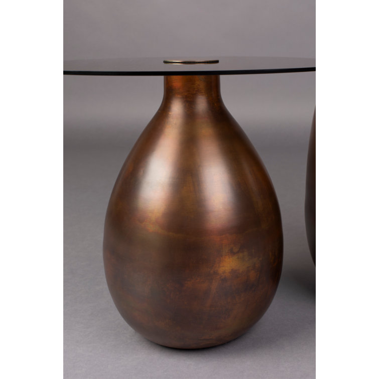 Bronze Finish Iron and Smoked Glass Side Table Set