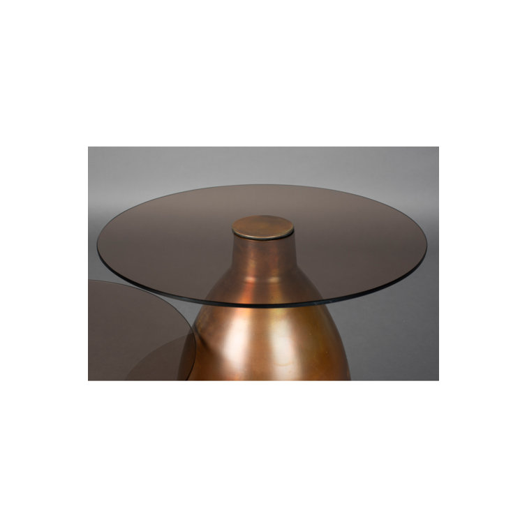 Bronze Finish Iron and Smoked Glass Side Table Set