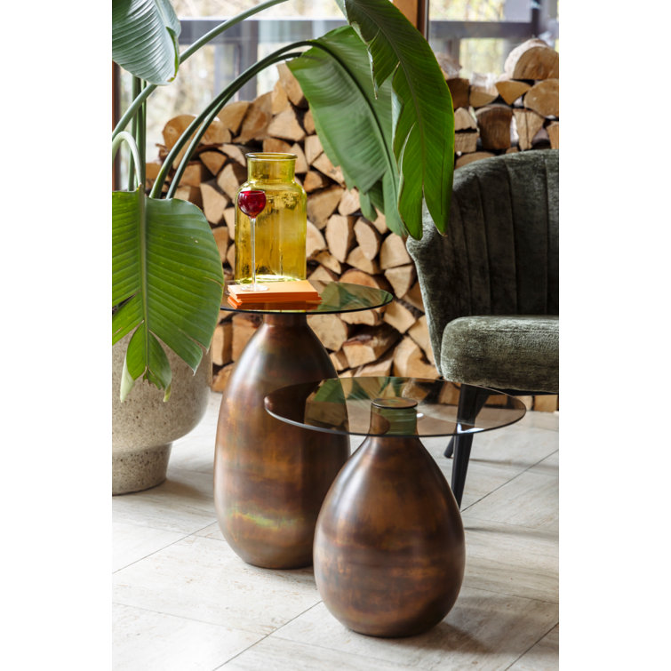 Bronze Finish Iron and Smoked Glass Side Table Set