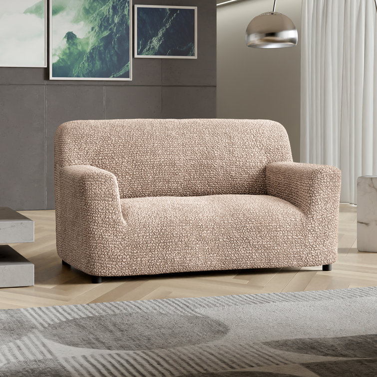 Tapioca Beige Stretch Microfiber Loveseat Sofa Cover