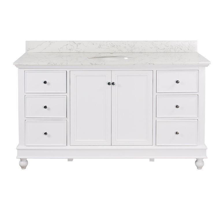 Ferdinand 60'' White Pine Single Bathroom Vanity with Engineered Marble Top