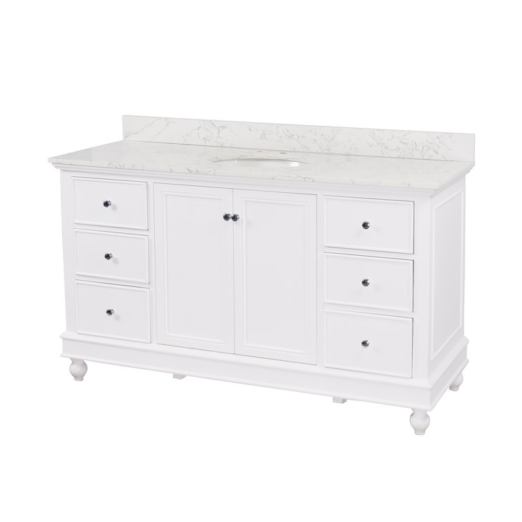 Ferdinand 60'' White Pine Single Bathroom Vanity with Engineered Marble Top
