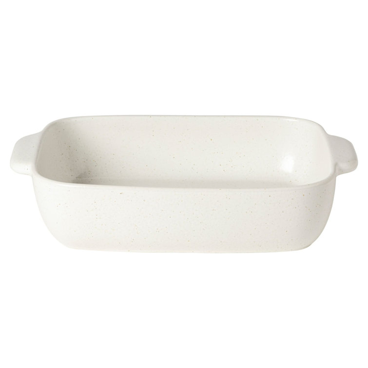 White Stoneware Rectangular Casserole Dish with Rustic Finish
