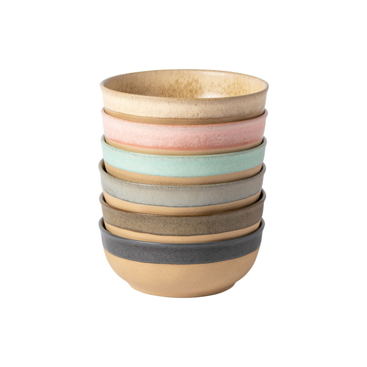 Set of 6 Multicolor Matte Glaze Ceramic Poke Bowls