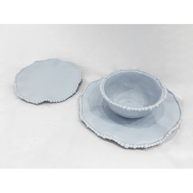 Blue Melamine Salad/Dessert Plates with Pearl Rim, Set of 4