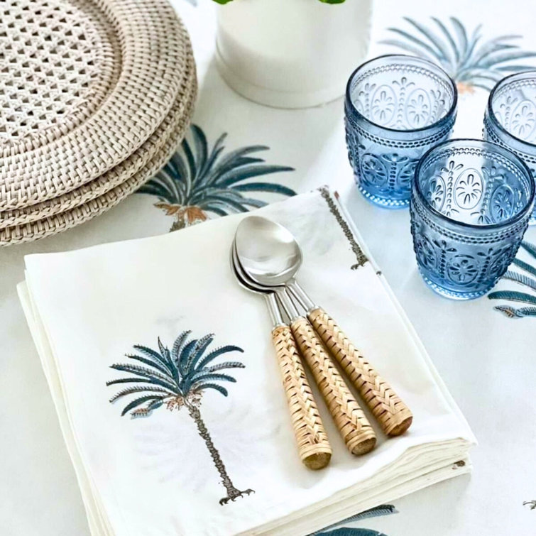 Blue Palm Tree Coastal Cotton Tablecloth, 135" x 72"