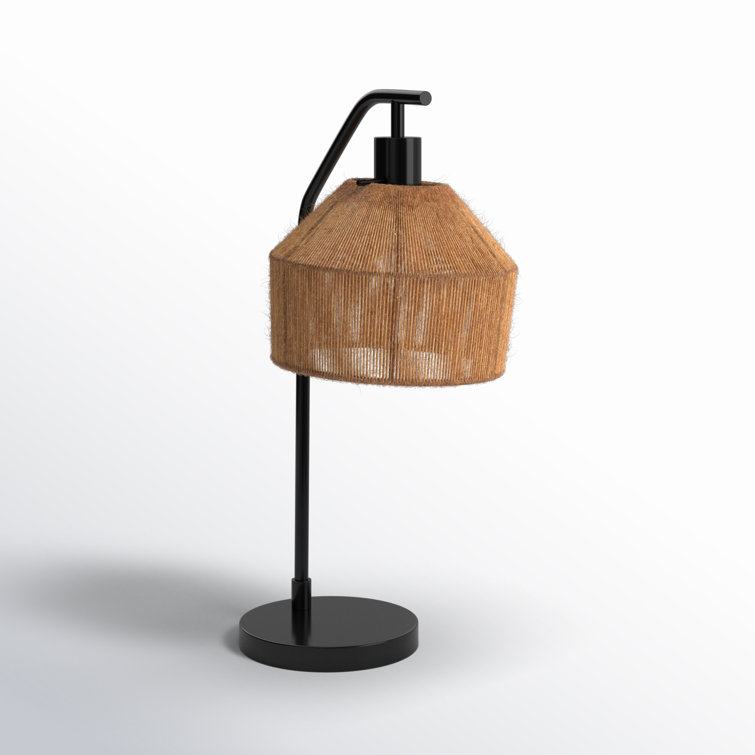 Black Steel Table Lamp with Brown Burlap Shade