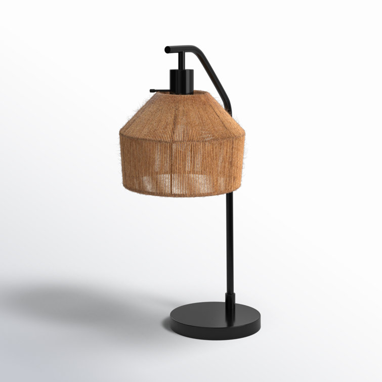 Black Steel Table Lamp with Brown Burlap Shade