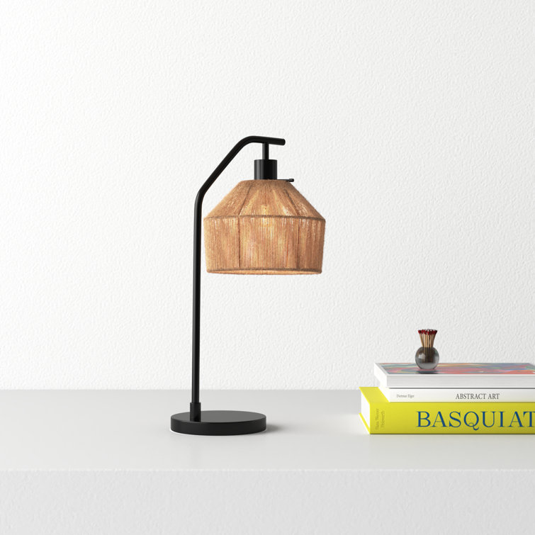 Black Steel Table Lamp with Brown Burlap Shade