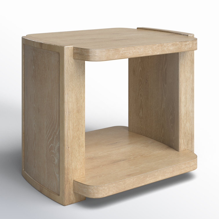 Sand Oak Veneer Rectangular End Table with Shelf