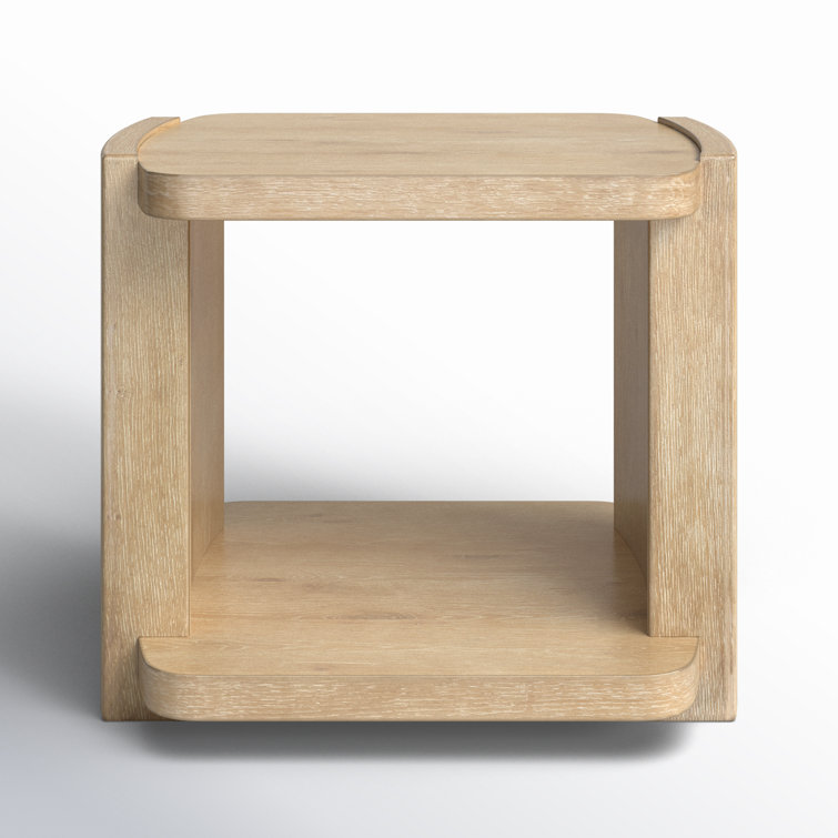 Sand Oak Veneer Rectangular End Table with Shelf