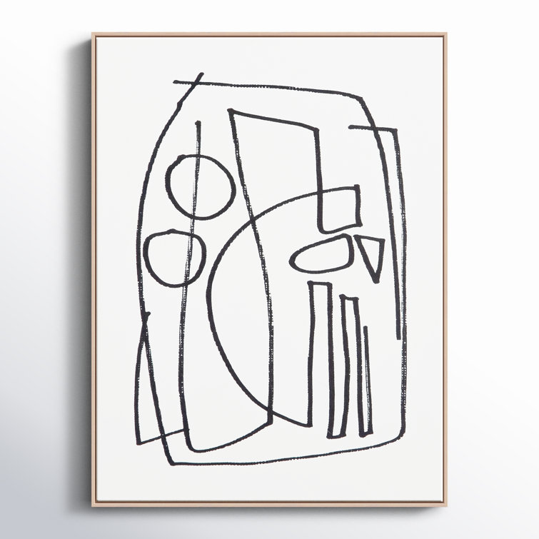 Abstract Black and White Canvas with Natural Wood Frame