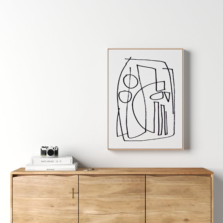 Abstract Black and White Canvas with Natural Wood Frame