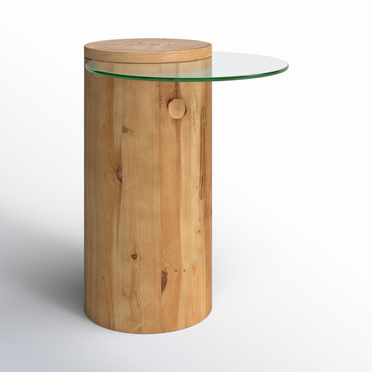 Round Natural Wood and Glass End Table