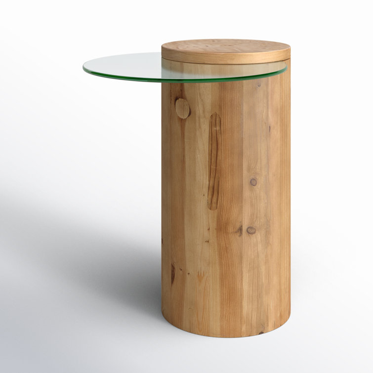 Round Natural Wood and Glass End Table