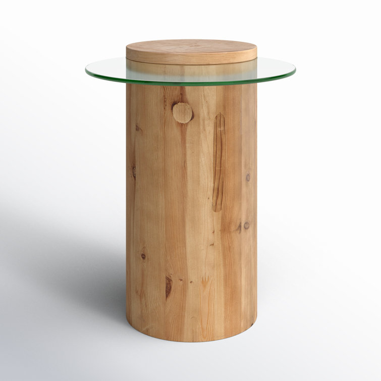 Round Natural Wood and Glass End Table