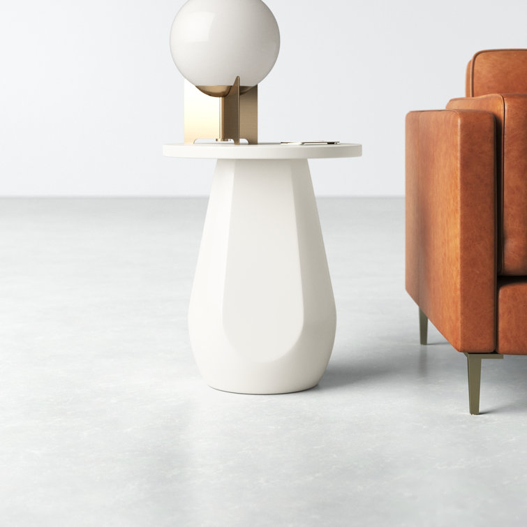White Round Glass Fiber Pedestal End Table