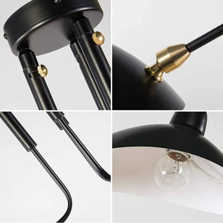 Black Metal 3-Light Adjustable Mid-Century Modern Chandelier