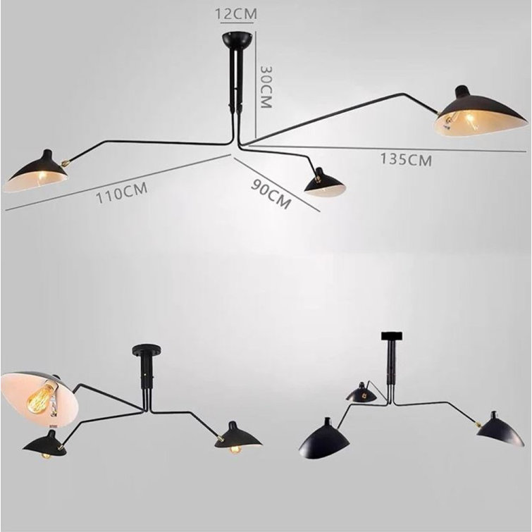 Black Metal 3-Light Adjustable Mid-Century Modern Chandelier