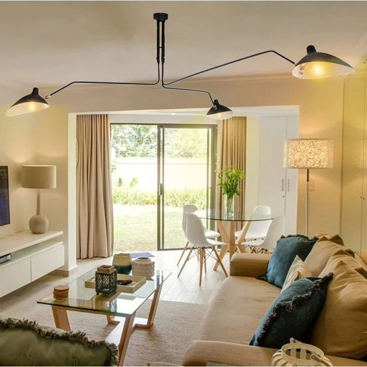 Black Metal 3-Light Adjustable Mid-Century Modern Chandelier