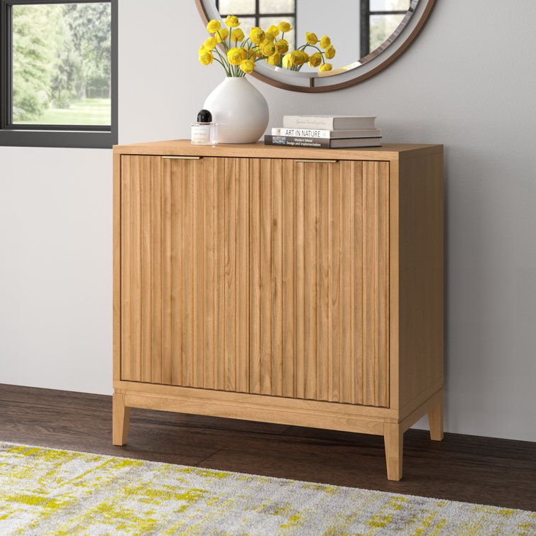 Jasper Warm Pine Fluted 31" Accent Cabinet with Brass Handles