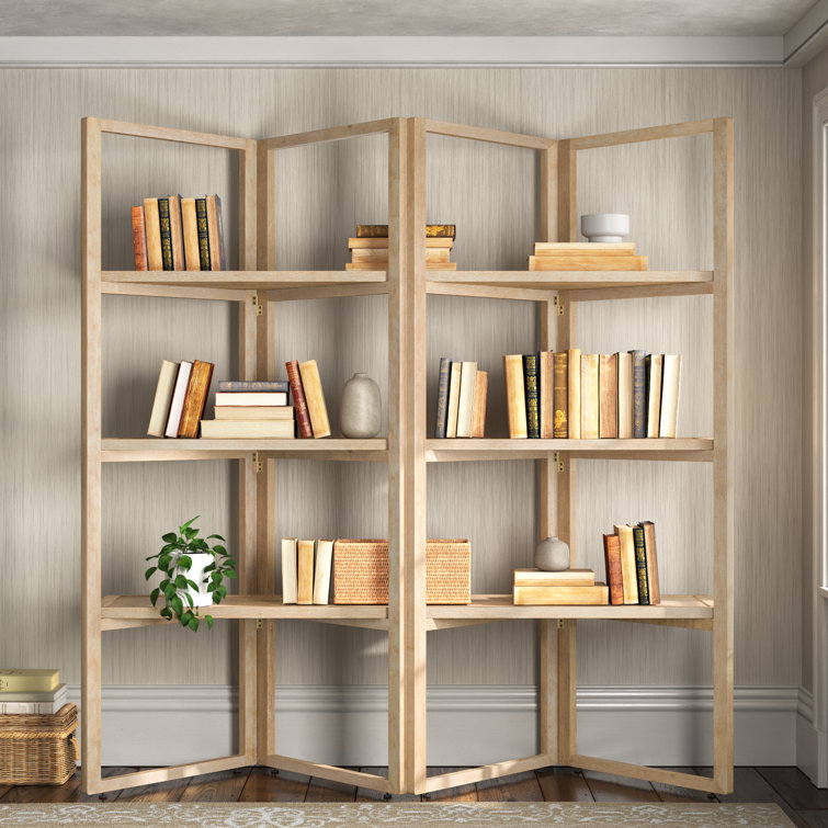 Beige Oak Veneer Transitional Folding Etagere with Shelves