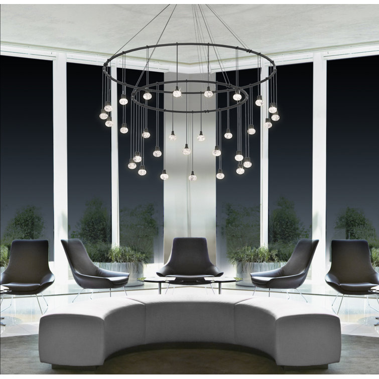 Satin Black Crystal LED Island Pendant Light