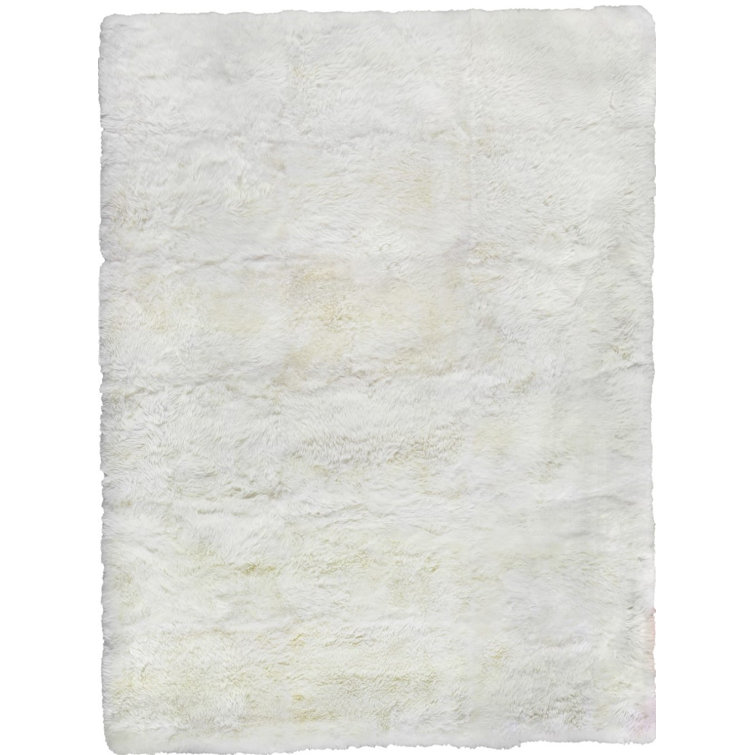 Handmade Ivory Sheepskin Rectangular Rug with Cotton Backing