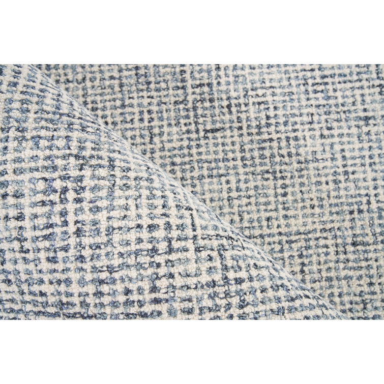Handmade Blue Wool Geometric Rectangular Rug 9' x 12'