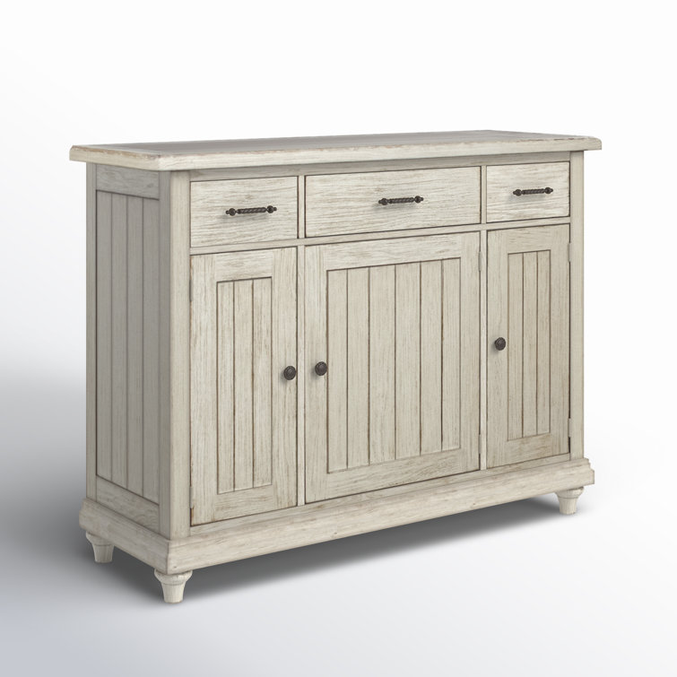 Aya French Country 56'' White Solid Wood Sideboard with Hand-Chiseled Grooves
