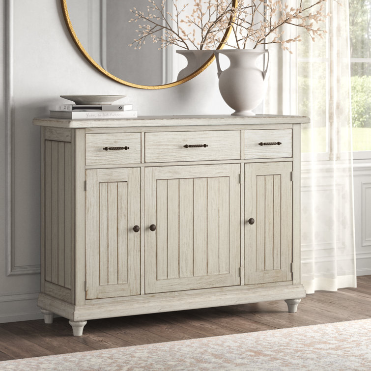 Aya French Country 56'' White Solid Wood Sideboard with Hand-Chiseled Grooves