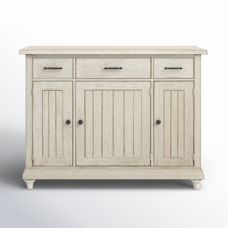 Aya French Country 56'' White Solid Wood Sideboard with Hand-Chiseled Grooves