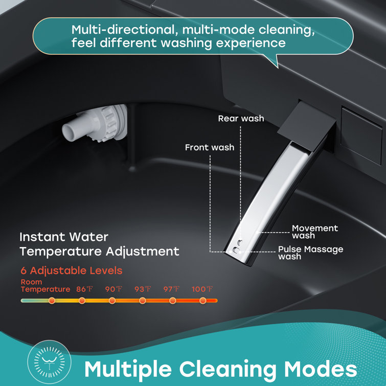 Black Vitreous China Smart Toilet with Dual Flush and Bidet
