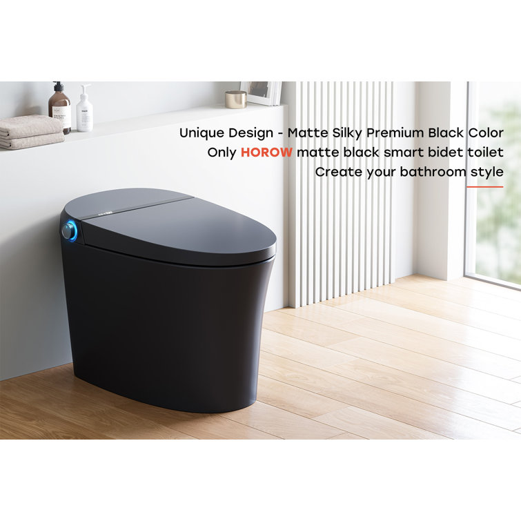Black Vitreous China Smart Toilet with Dual Flush and Bidet