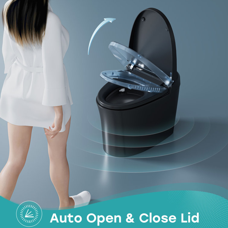 Black Vitreous China Smart Toilet with Dual Flush and Bidet