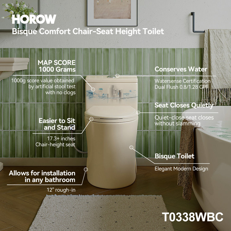Bisque Elongated Dual Flush High Efficiency Toilet