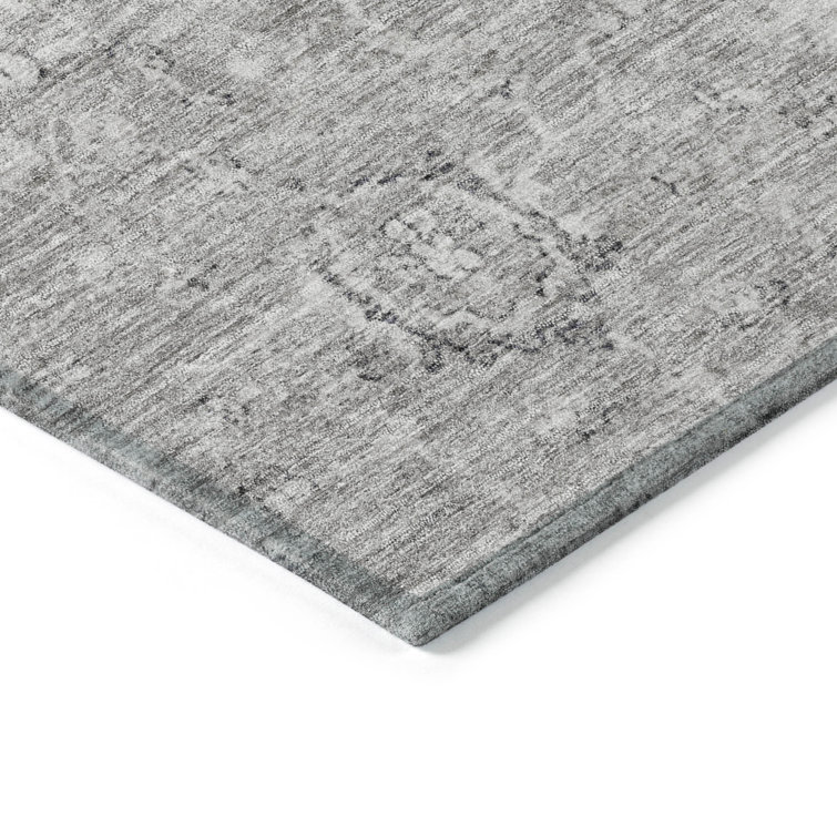Gray Flat Woven Rectangular Washable Area Rug