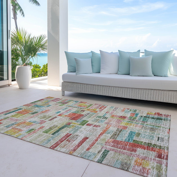 Multicolor Rectangular Synthetic Flat Woven Washable Rug 10' x 14'