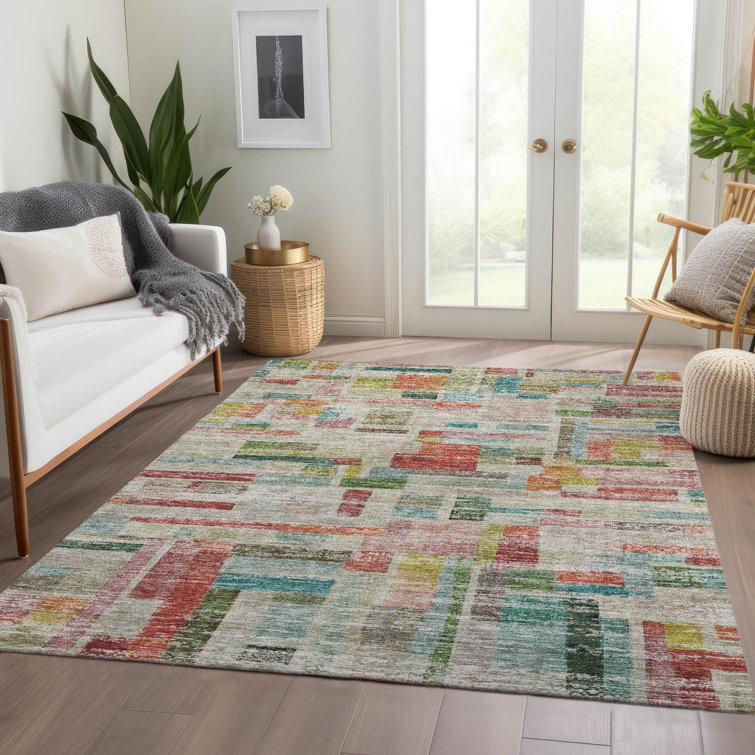 Multicolor Rectangular Synthetic Flat Woven Washable Rug 10' x 14'