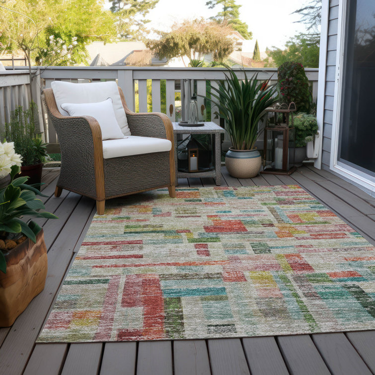 Multicolor Rectangular Synthetic Flat Woven Washable Rug 10' x 14'