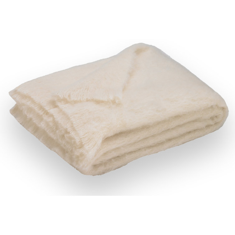 Cream Brushed Alpaca Hand Woven Throw Blanket