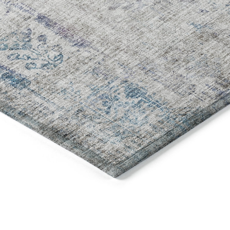 Ivory Floral Synthetic Washable Non-Slip Rectangular Rug 30" x 20"