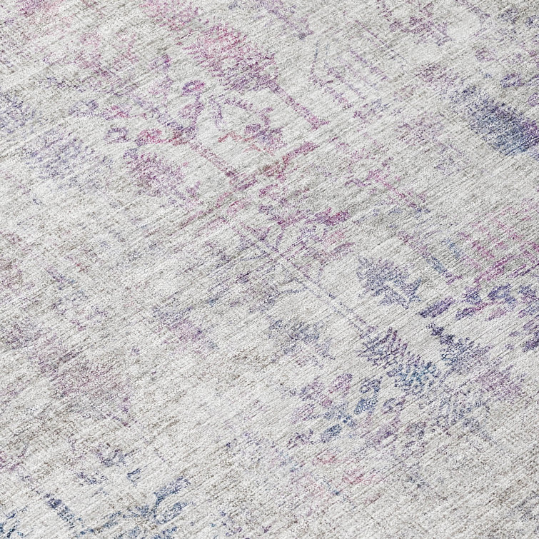 Ivory Floral Synthetic Washable Non-Slip Rectangular Rug 30" x 20"