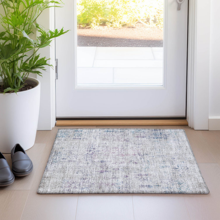 Ivory Floral Synthetic Washable Non-Slip Rectangular Rug 30" x 20"
