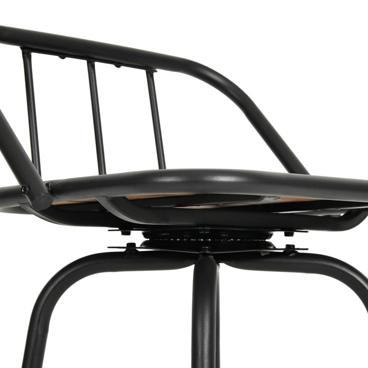 24'' Black and Brown Metal Outdoor Swivel Bar Stools with Plastic Seat
