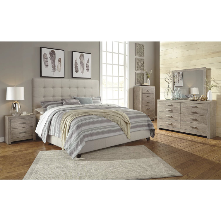 Beige Queen Upholstered Tufted Faux Leather Bed Frame