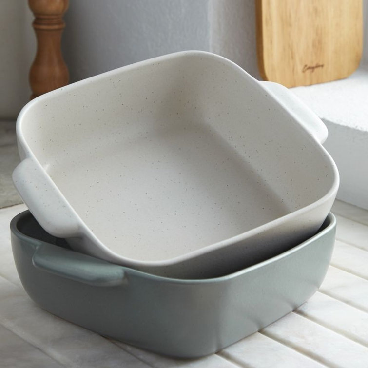 White Stoneware Rectangular Casserole Dish with Rustic Finish