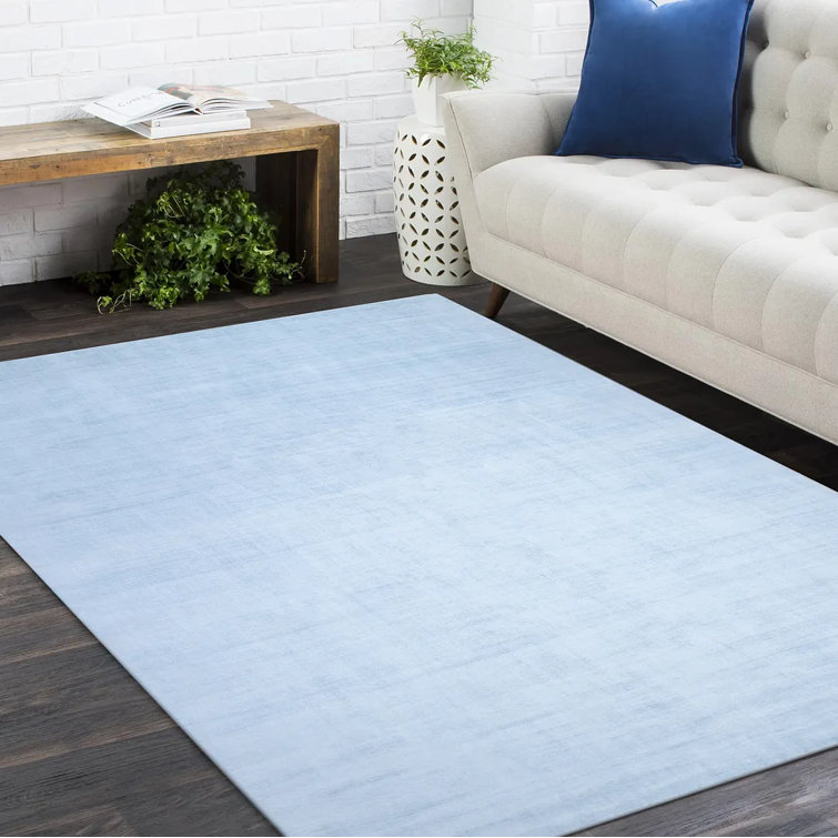 Elegant Hand-Loomed Viscose 8'x10' Light Blue Area Rug