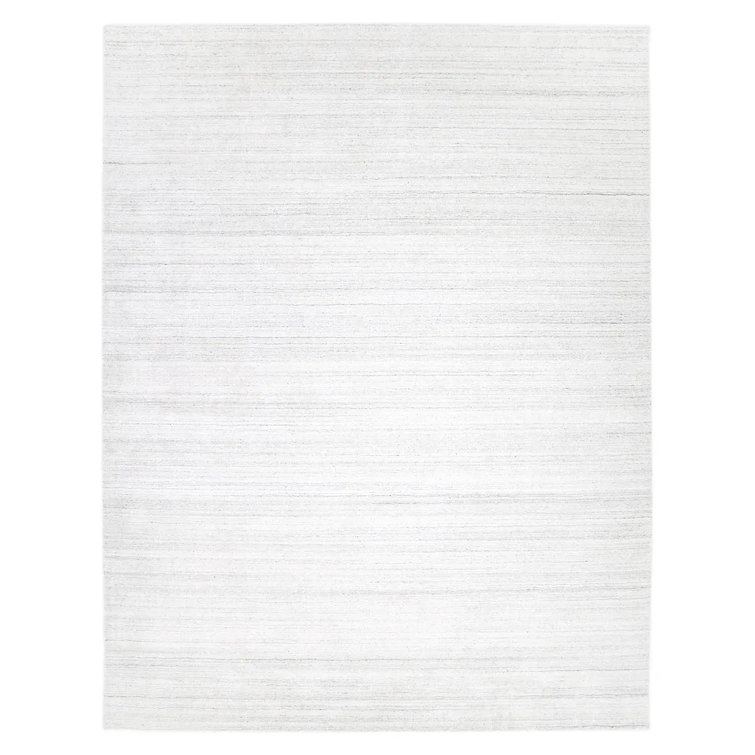 Elegant Ivory Hand-Knotted Wool & Viscose 9' x 12' Area Rug