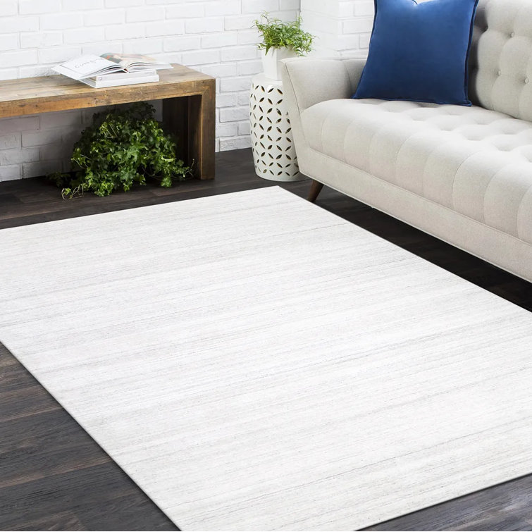 Elegant Ivory Hand-Knotted Wool & Viscose 9' x 12' Area Rug